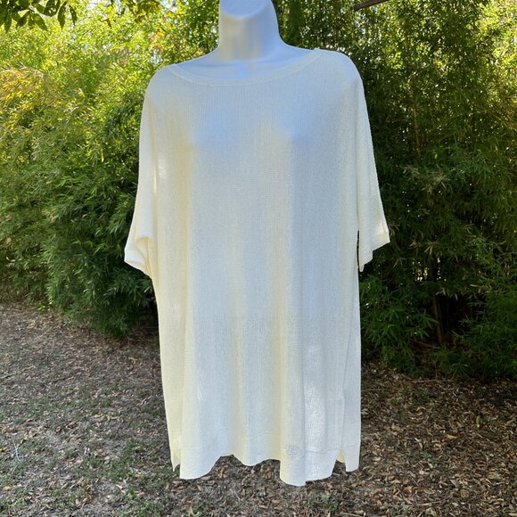 Eileen Fisher Fine Organic Linen Crepe Tunic Top Womens M Ivory Bateau $198 NEW - Picture 3 of 14